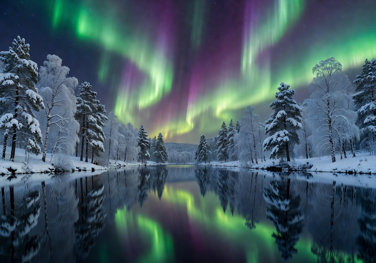 Northern lights streaming across the sky above the Tromsø region of Arctic Norway