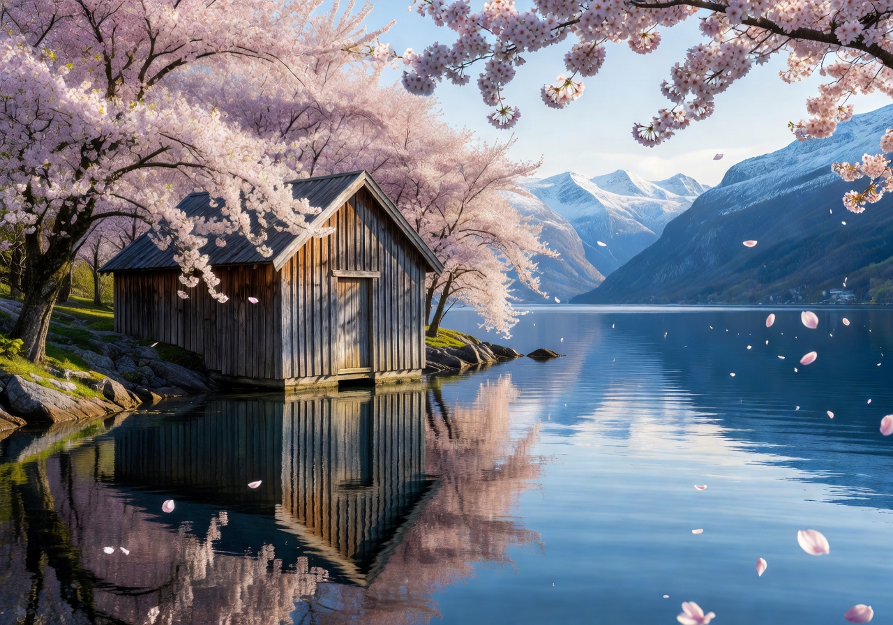 Traditional Norwegian boathouse converted into cozy waterfront accommodation on a fjord
